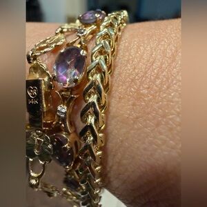 14K Yellow Gold Mystic Topaz & Diamond XO Bracelet Solid Gold 7.5” BEAUTIFUL !!!